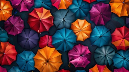 pattern of colorful umbrellas viewed from above