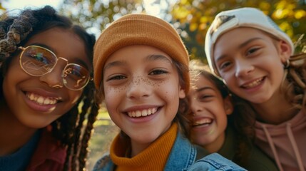 Fototapeta premium A group of young girls are smiling and posing for a picture