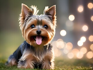 A happy yorkshire terrier puppy