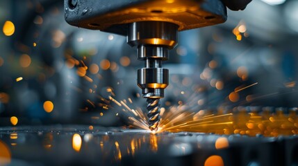 Close-up of Industrial Machine in Action with Sparks Flying