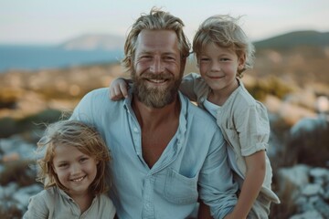 Father and son embracing in autumn park