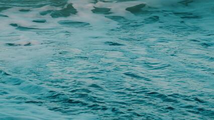 Turquoise Ocean Boiling With Foamy Waves. Sea Waves Crashing.