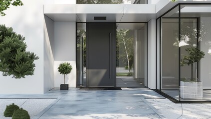 Elegant Modern House Front with Garden