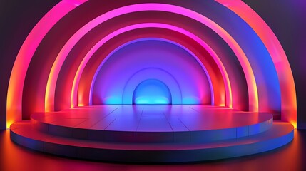Obraz premium Vibrant 3D Stage Set with Rounded Design: Award-Winning Visuals in Pure Color Palette Grab Attention