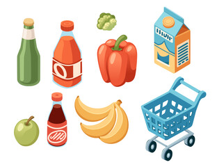 Set of grocery store icons food card and drinks vector illustration isolated on white background