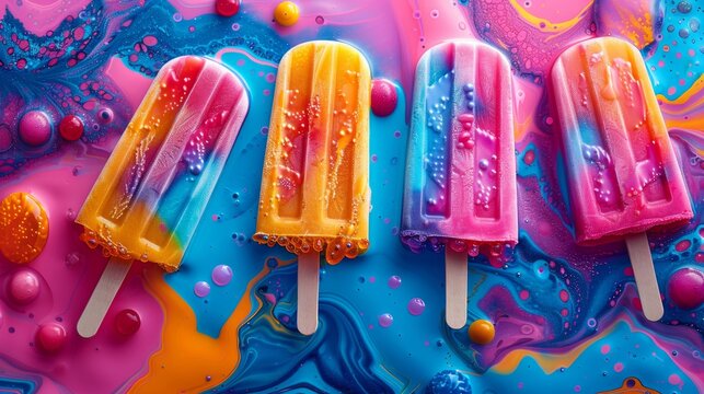 summer pop art collage, a vibrant pop art collage banner featuring neon popsicles, funky flip flops, and psychedelic patterns for a lively and colorful summer theme