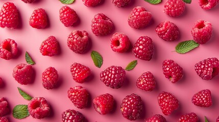 Raspberry on deep pink background arranged together representing concept of healthy diet