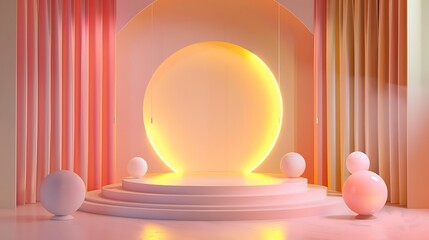 Vibrant 3D Stage Set: Award-Winning Rounded Design in Pure Color Style