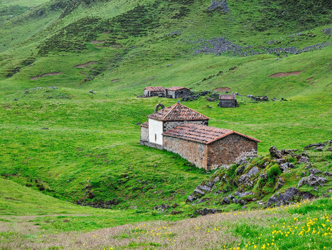 Arcenorio hermitage and meadows, Ponga Natural Park, Asturias, Spain