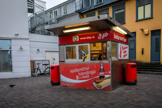 Reykjavik, Iceland - February 16, 2021:&nbsp; Baejarins Beztu Pylsur, a famous hotdog stand in Reykjavik downtown. 