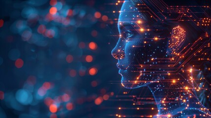 Artificial intelligence concept with circuit header profile and binary code background vector illustration. AI technology