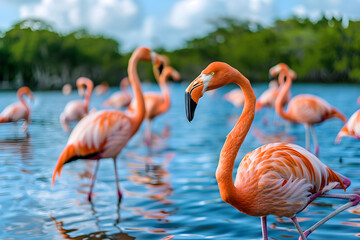 Captivating Display of Flamingos in Wetlands