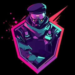 Military soldier character mascot illustration with game concept, vector logo style, e-sport gamer t-shirt design on isolated background
