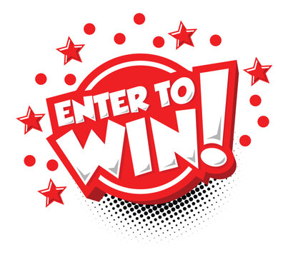 Sign Enter to win on circle bubble with stars in comic style. Vector push button on transparent background