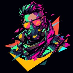 Military soldier character mascot illustration with game concept, vector logo style, e-sport gamer t-shirt design on isolated background