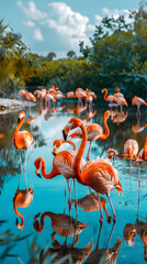 Captivating Display of Flamingos in Wetlands