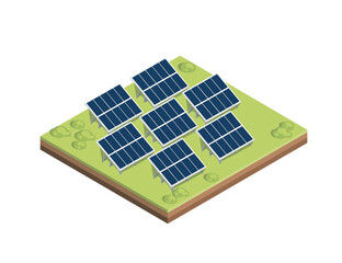 Solar panel standing on green square of ground renewable electric generation vector illustration isolated on white background