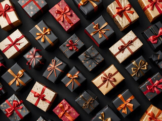 Black Friday sale gift boxes background design.