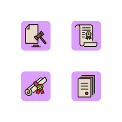 Documentation line icon set. Certificate, diploma, document with seal and court decision. Official papers and paperwork concept. Vector illustration for web design and apps