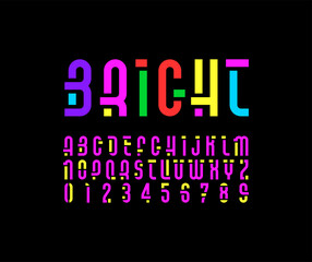 Design font, trendy modern alphabet, bright letters and numbers.