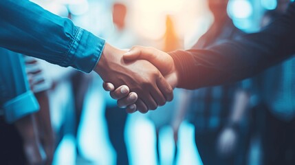 shaking hands and networking Horizontal visual for banners and advertisements. Generative AI