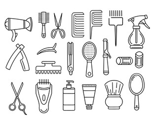 Set of different types barbershop related icons vector illustration isolated on white background