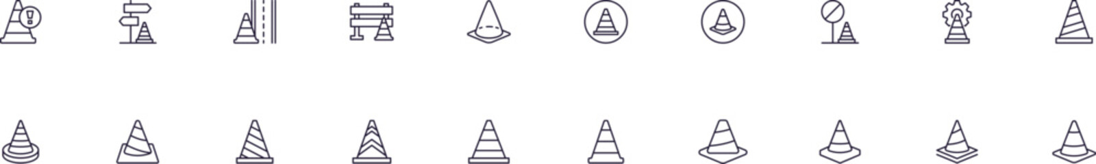 Traffic cone linear symbols bundle. Vector collection for web sites, newspapers, apps, infographics