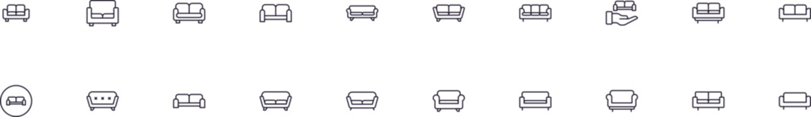 Set of vector outline symbols of sofa. Line icon perfect for web sites, newspapers, articles, book