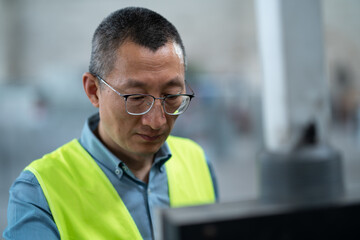 person controls automated machine in workshop