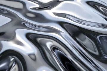 Close up texture of liquid shiny metal in silver gray color with highlights and shimmers Liquid metallic texture, backdrop for web promotion 3d rendering illustration imitation 
