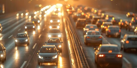 Bumper-to-bumper traffic jam on a congested highway. Concept Traffic congestion, Rush hour, Urban chaos, Frustrating commute, Long traffic queues