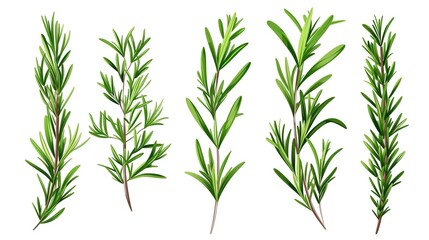 Collection of fresh rosemary sprigs isolated on white background for culinary use