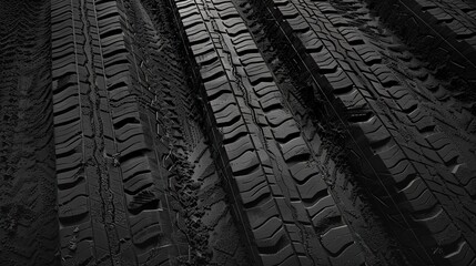 Close-up of wet car tires on dark asphalt, highlighting the tread pattern