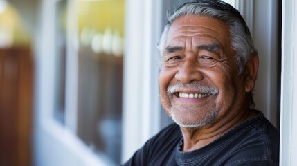 Obraz premium An older Latin Mexican male with gray hair smiling happily