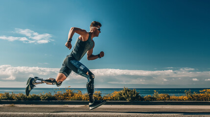 Man Running on Road Near Ocean