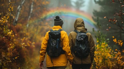 a couple go hiking in mountain together 