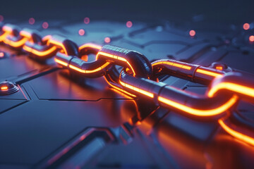 Fototapeta premium Close-up of a 3D animated blockchain sequence, smart contracts being automatically executed