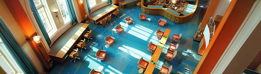 City Hall Floor: Showing council chambers, administrative offices, public meeting spaces, and officials conducting city business