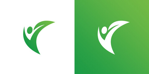 Leaf people logo icon vector abstract human life symbol nature