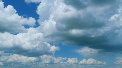 Sky and dark cloud. Beautiful sunny blue sky with rain clouds background. Time lapse.