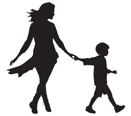 Set of silhouettes of women with children, vector. Mother's day concept
