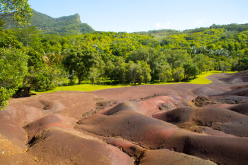 The beautiful Seven Coloured Earth (Terres des Sept Couleurs). Chamarel, Island Mauritius, Indian Ocean, Africa