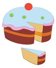 A piece of cake with cherry on the top isolated on white background