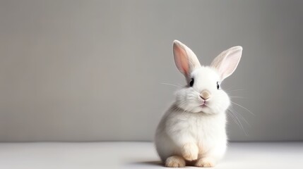 Obraz premium cute animal pet rabbit or bunny white color smiling and laughing isolated with copy space for easter background, rabbit, animal, pet, cute, fur, ear, mammal, background, celebration, generate by AI
