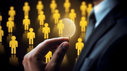 HRM or Human Resource Management, manager icon which is among staff icons for human development recruitment leadership and customer target, resume, interview.