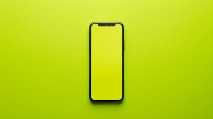 Pop-art style mockup of a compact smartphone with vibrant green background