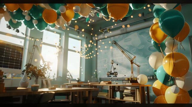Graduation backdrop with balloons for engineer , gratulation background 