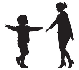 Set of silhouettes of women with children, vector. Mother's day concept