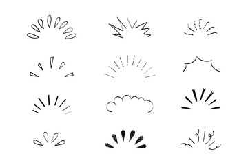 Pop line frame comic anime effect healine mark, suprise doodle emotions isolated on white background. Attention sign, notice or sparles.