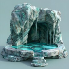 AI-create snowy mountain cave landscape.